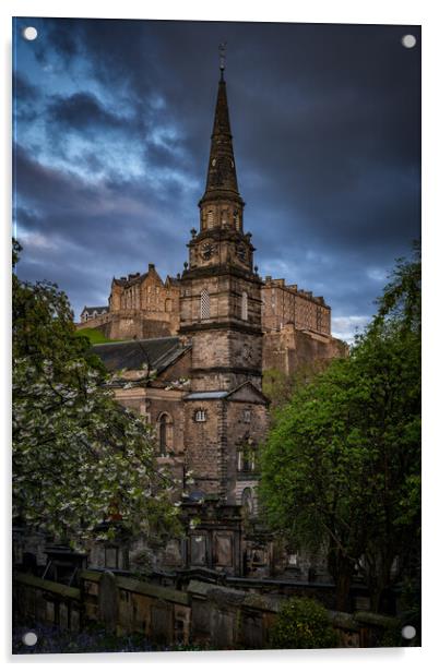 Church And Castle In Edinburgh Acrylic by Artur Bogacki