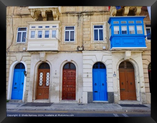 Valletta Doorways And Balconies Framed Print by Sheila Ramsey