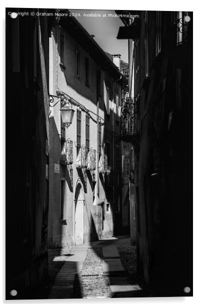 Old street in Orta Italy monochrome Acrylic by Graham Moore