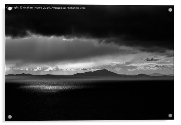 Hebridean sunset monochrome Acrylic by Graham Moore