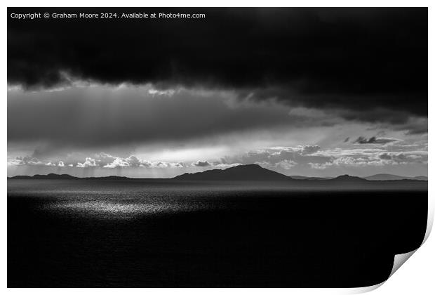 Hebridean sunset monochrome Print by Graham Moore