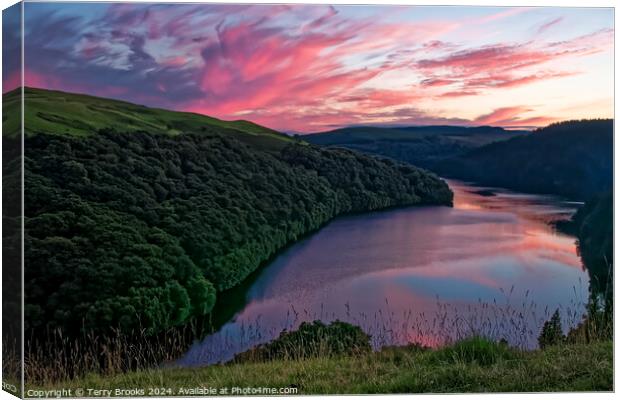 Beautiful Sunset over Llyn Brianne Reservoir Canvas Print by Terry Brooks