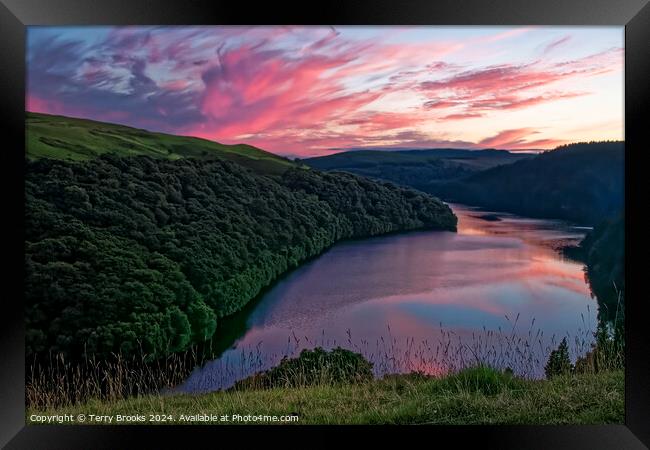 Beautiful Sunset over Llyn Brianne Reservoir Framed Print by Terry Brooks