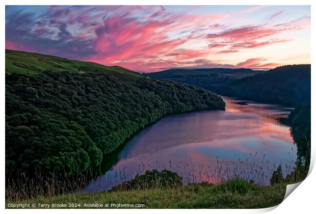 Beautiful Sunset over Llyn Brianne Reservoir Print by Terry Brooks