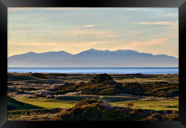 Royal Troon Golf Course and Arran mountains Framed Print by Allan Durward Photography