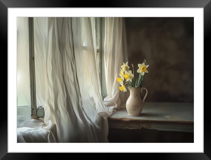 Daffodils In The Window Framed Mounted Print by Picture Wizard