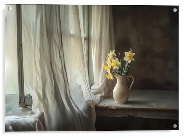Daffodils In The Window Acrylic by Picture Wizard