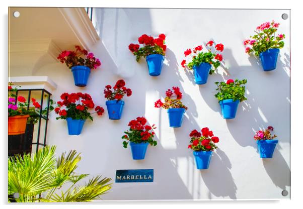 Marbella Geraniums  Acrylic by Alison Chambers
