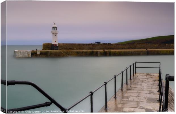 Mevagissey Harbour Lighthouse Canvas Print by Andy Durnin