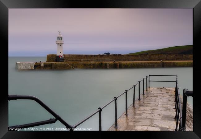 Mevagissey Harbour Lighthouse Framed Print by Andy Durnin