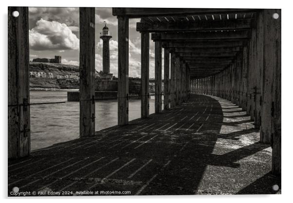 Under Whitby West pier monochrome Acrylic by Paul Edney