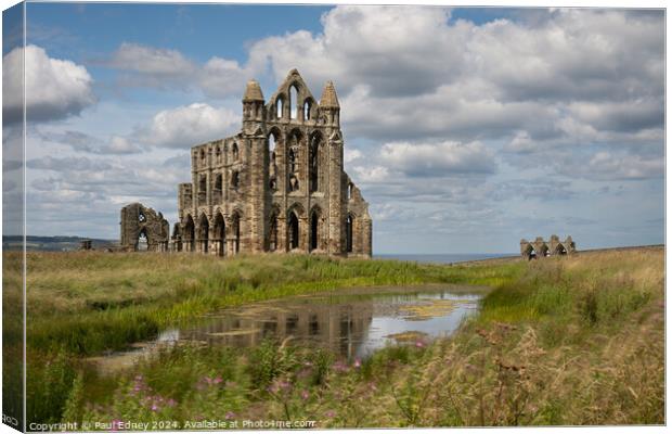 Whitby Abbey with reflection Canvas Print by Paul Edney