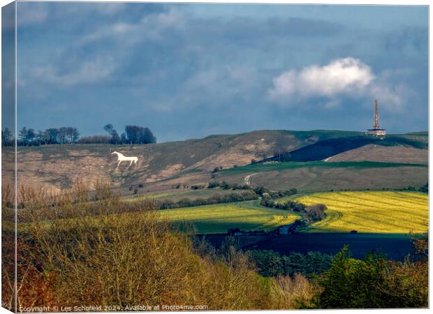 Wiltshire White horse Canvas Print by Les Schofield