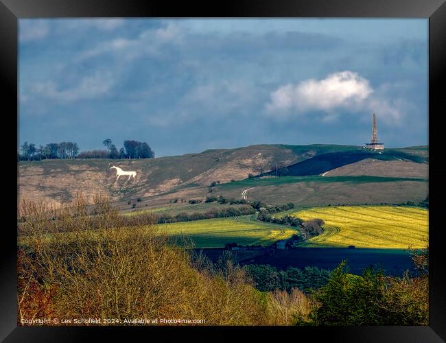 Wiltshire White horse Framed Print by Les Schofield