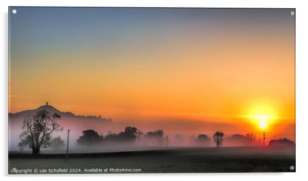 Glastonbury Tor Sunrise Acrylic by Les Schofield