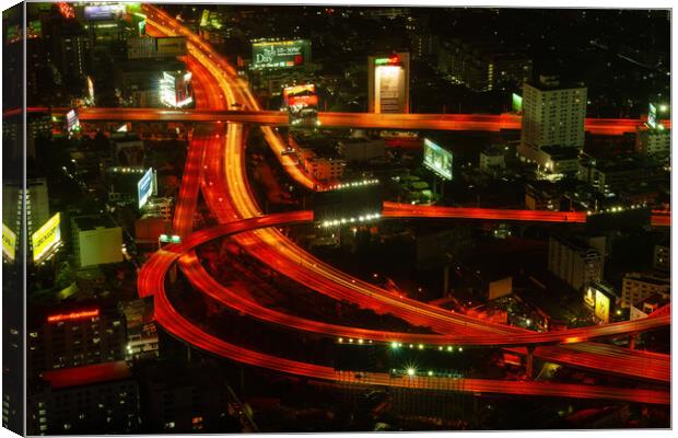 Bangkok Streets At Night Aerial Abstract Canvas Print by Artur Bogacki