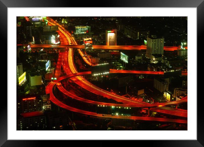 Bangkok Streets At Night Aerial Abstract Framed Mounted Print by Artur Bogacki