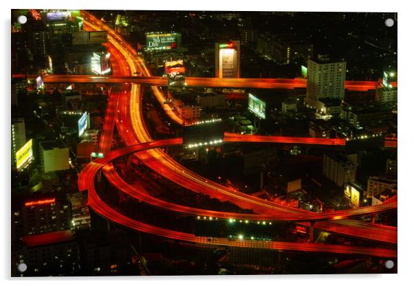 Bangkok Streets At Night Aerial Abstract Acrylic by Artur Bogacki