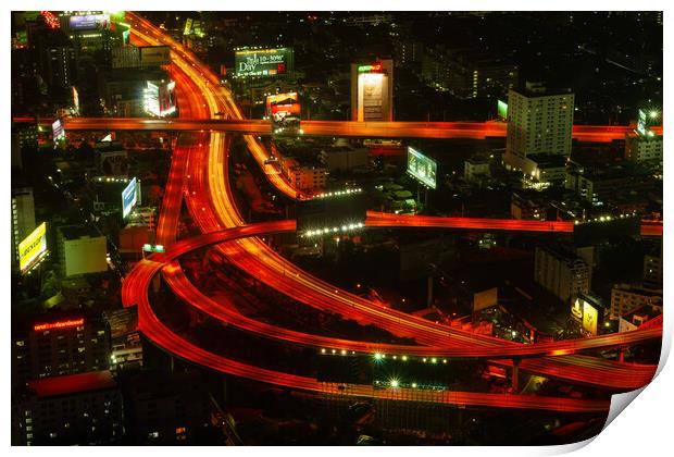 Bangkok Streets At Night Aerial Abstract Print by Artur Bogacki