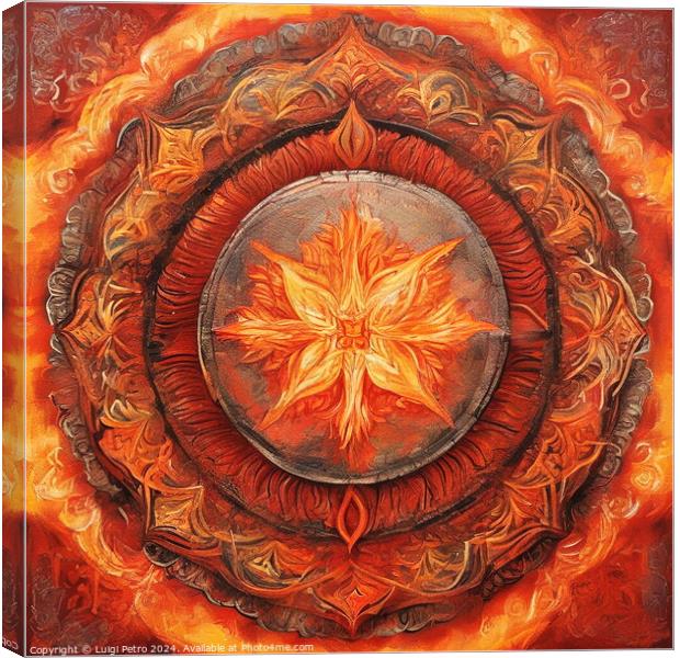 Mandala illustration in red and orange. Canvas Print by Luigi Petro