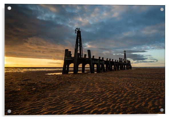 Lytham Old Pier Jetty Acrylic by Pam Sargeant