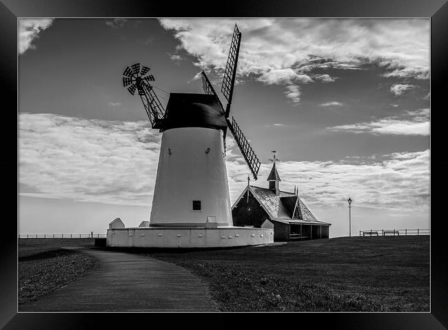 Lytham Winmill in monochrome Framed Print by Pam Sargeant