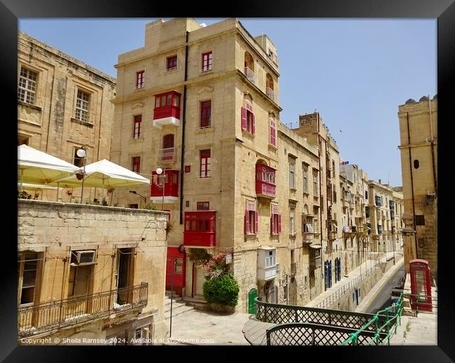 Red Balconies Valletta Framed Print by Sheila Ramsey