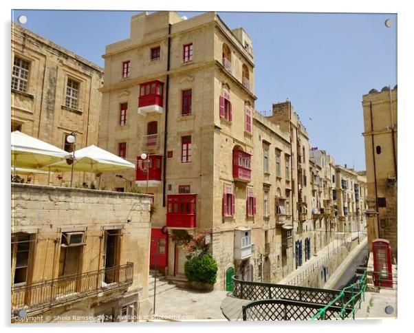 Red Balconies Valletta Acrylic by Sheila Ramsey