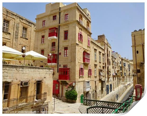 Red Balconies Valletta Print by Sheila Ramsey