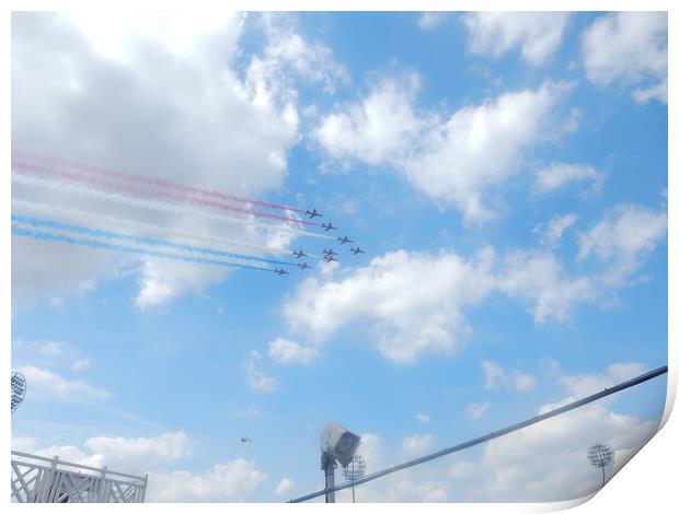 The Red Arrows over Trent Bridge Print by Simon Hill