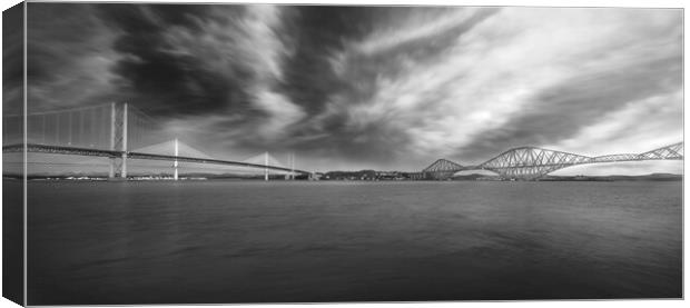 Forth Bridges BW  Canvas Print by Alison Chambers