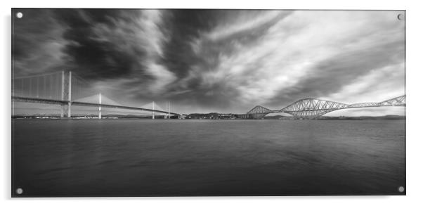 Forth Bridges BW  Acrylic by Alison Chambers
