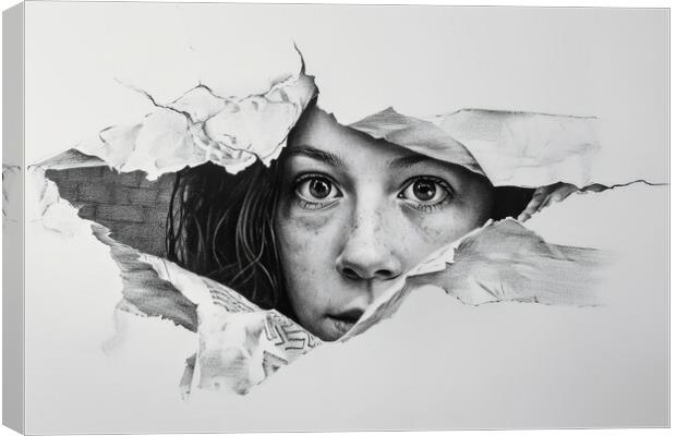A pencil painting of a woman coming out of the paper. Canvas Print by Michael Piepgras