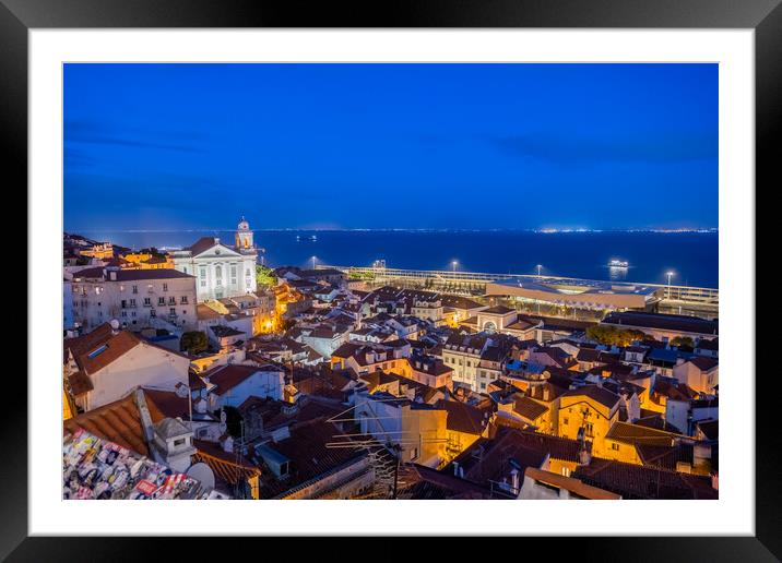 City of Lisbon at Night in Portugal Framed Mounted Print by Artur Bogacki