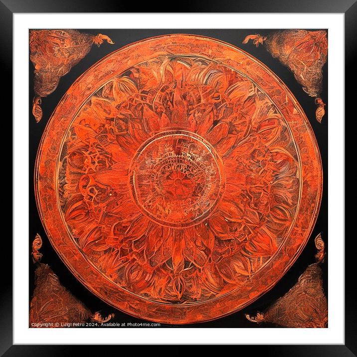 Fiery Mandala in red and orange. Framed Mounted Print by Luigi Petro