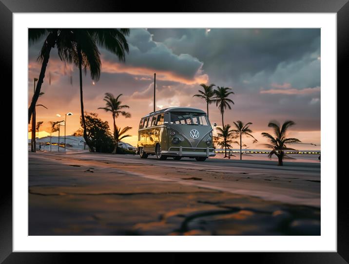 VW Camper Van Sunset Framed Mounted Print by Picture Wizard