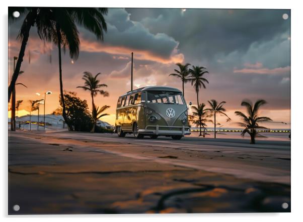 VW Camper Van Sunset Acrylic by Picture Wizard