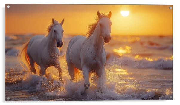 White Andalusian Horses Acrylic by T2 