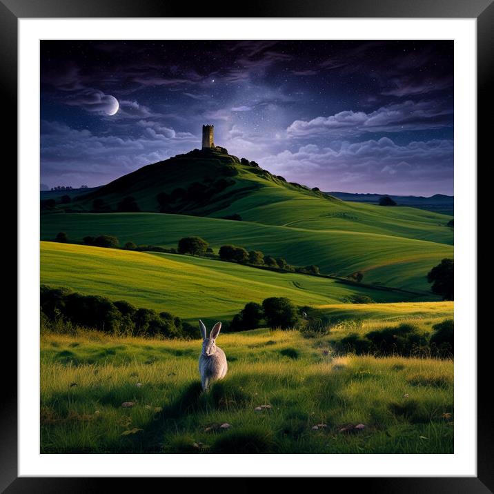 Glastonbury Tor and the Hare. AI  Framed Mounted Print by Zap Photos