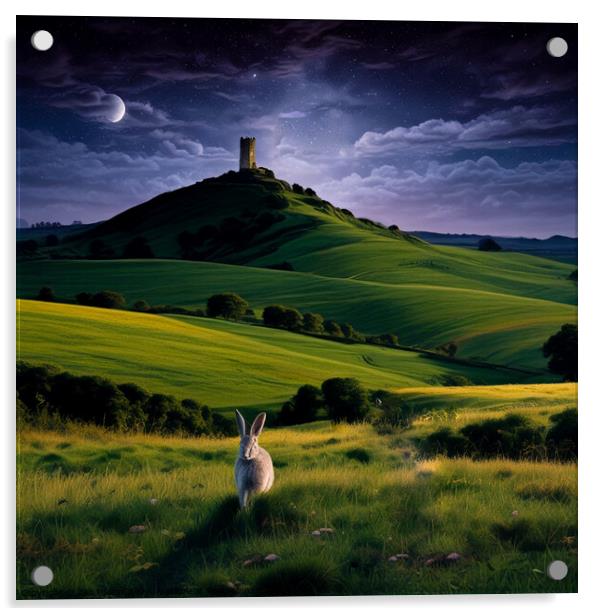 Glastonbury Tor and the Hare. AI  Acrylic by Zap Photos