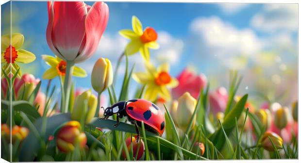 Ladybird and Spring Flowers Canvas Print by T2 