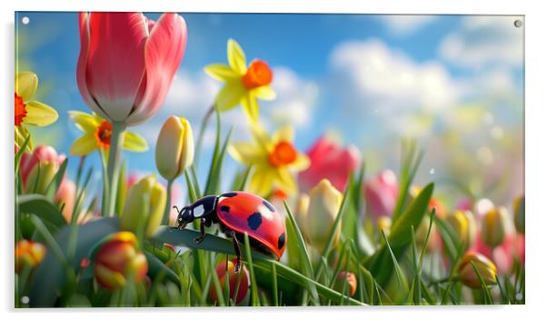Ladybird and Spring Flowers Acrylic by T2 