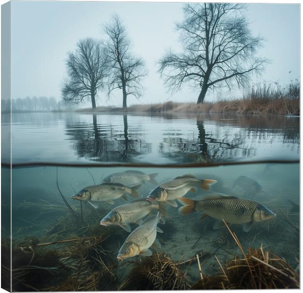 Shoal of Carp in Wintertime Canvas Print by T2 