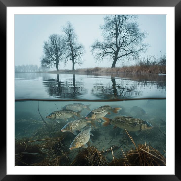 Shoal of Carp in Wintertime Framed Mounted Print by T2 