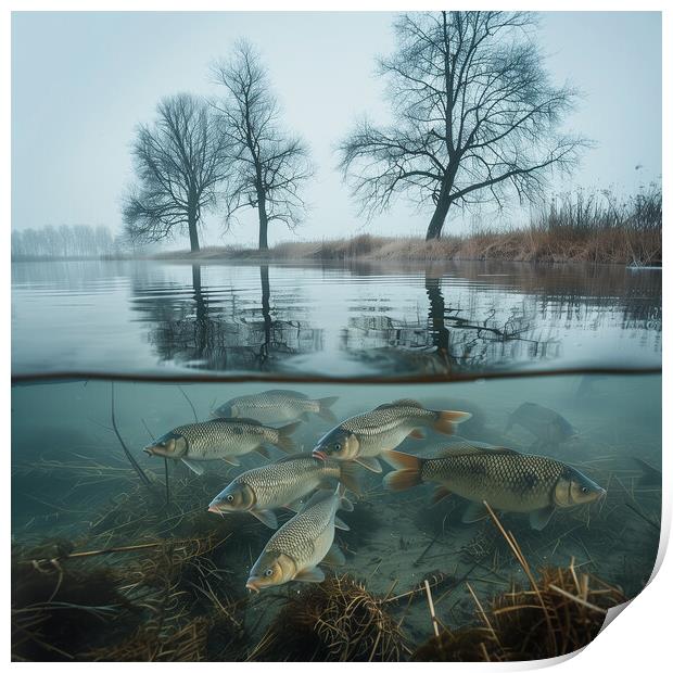 Shoal of Carp in Wintertime Print by T2 