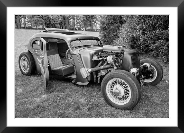 Hot Rod Car BW Framed Mounted Print by Alison Chambers