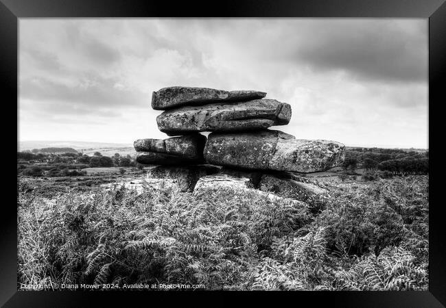 Carbilly Tor Cheesewring Monochrome Framed Print by Diana Mower