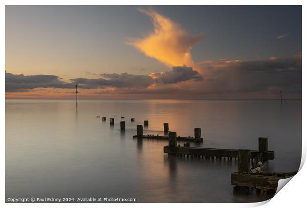 Hunstanton seafront golden clouds at sunset Print by Paul Edney