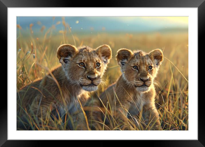 Lion Cubs Framed Mounted Print by Picture Wizard