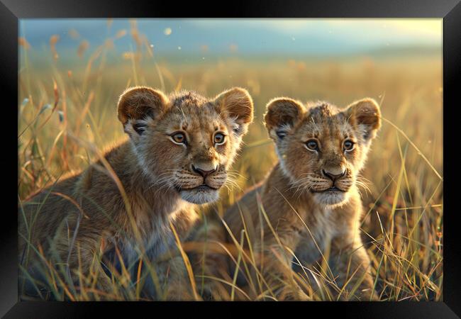 Lion Cubs Framed Print by Picture Wizard